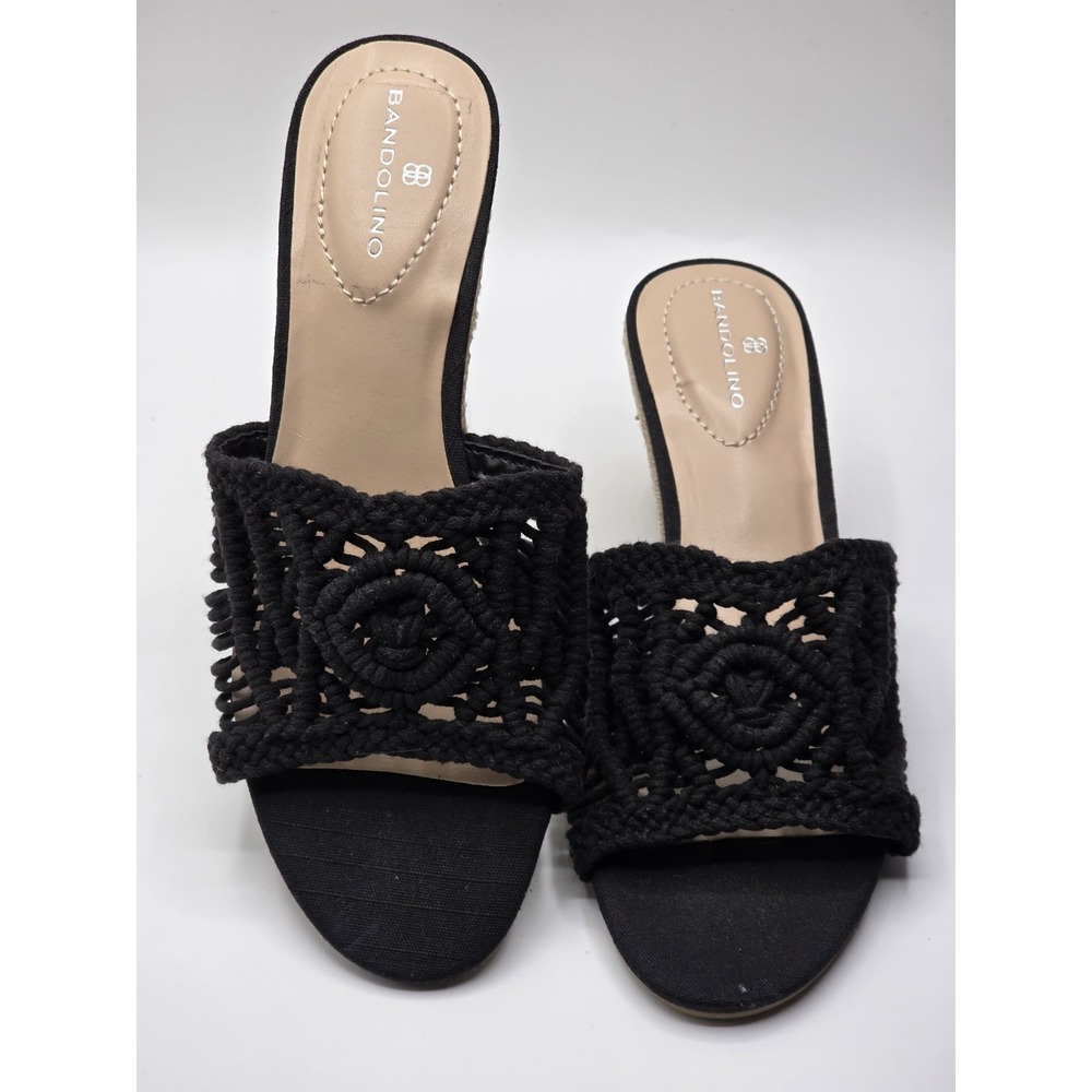 Bandolino Women's Andrrea Espadrille Crochet Wedge Sandals in black Size 7.5